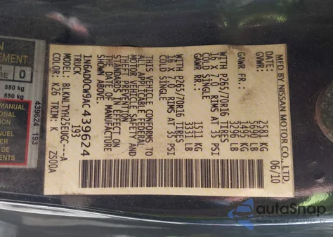 2010 Nissan Frontier Se z USA, uszkodzony, nr VIN 1N6AD0CW9AC439624